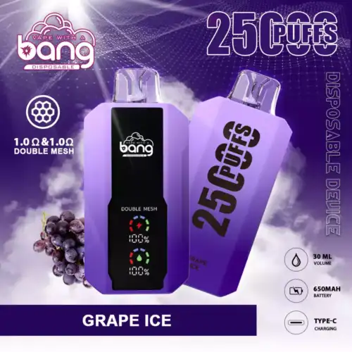 Bang 25000 Puffs Full Screen Disposable Vape 30ml E-Liquid 650mAh Battery Mesh Coil Available in 0% 2% 3% and 5% Nicotine