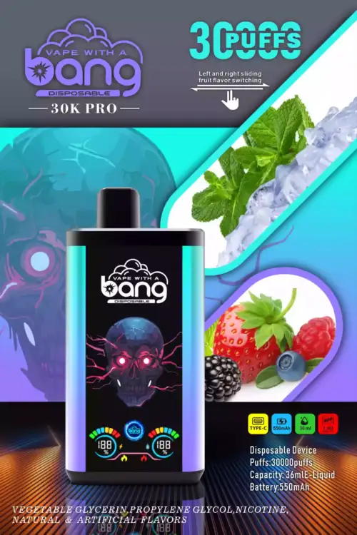 Bang 30000 Puffs Disposable Vape 36ml E-Liquid 550mAh Battery Mesh Coil Nicotine 0% 2% 3% 5%