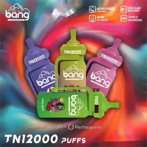 Bang TN 12000 Puffs Vape Desechable 20ml E-Liquid 650mAh Batería Mesh Coil Nicotina 0% 2% 3% 5%