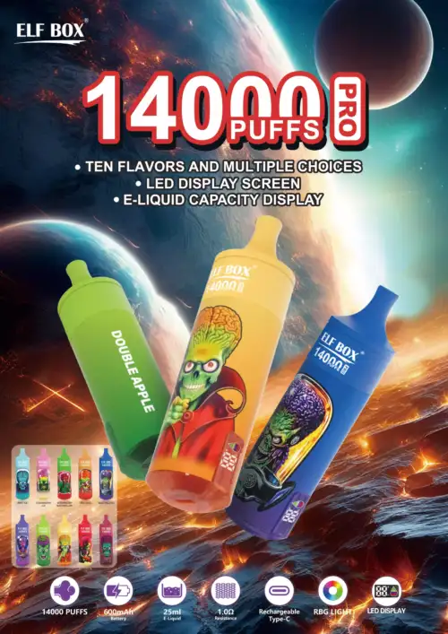 ELF BOX RGB 14000 Puffs Vape Desechable 25ml E-Liquid 600mAh Batería Mesh Coil Nicotina 0% 2% 3% 5%