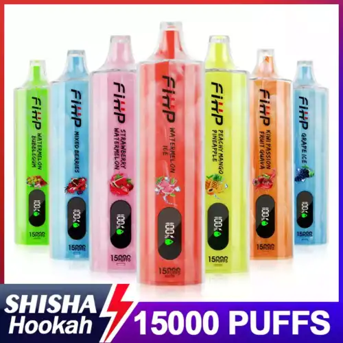 FIHP Shisha Hookah 15000 Puffs Disposable Vape 22ml E-Liquid 650mAh Battery Mesh Coil Nicotine 0% 2%