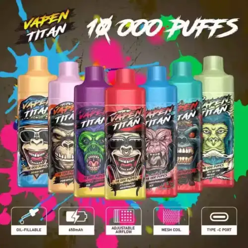 VAPEN TITAN 10000 PUFFS Disposable Vape 20ml E-Liquid 650mAh Battery Mesh Coil Nicotine 2% 5%