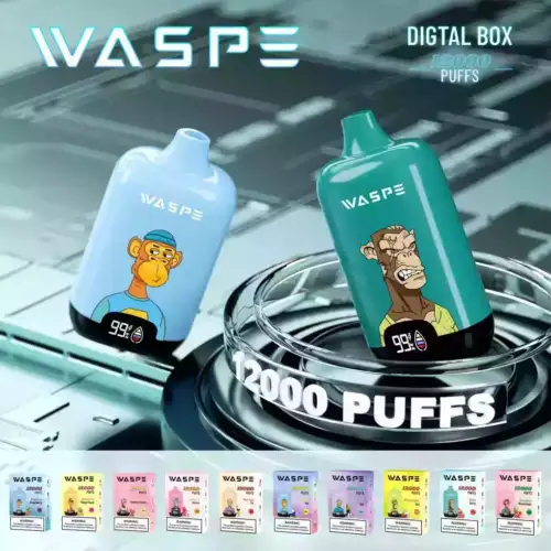 WASPE 12000 Puffs Digital Box Disposable Vape 20ml E-Liquid 650mAh Battery Mesh Coil Nicotine 0% 2% 3% 5%