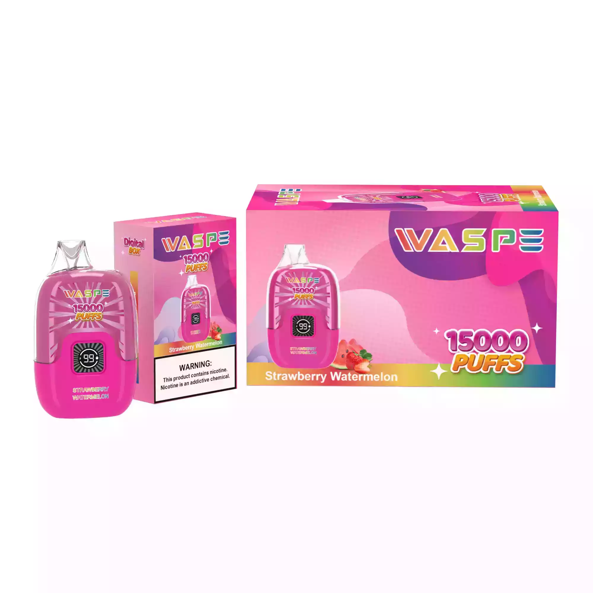 Waspe 15000 Puffs Digital Box Disposable Vape 22mL E-Liquid 650mAh Battery Mesh Coil 0% 2% 3% 5% Nicotine