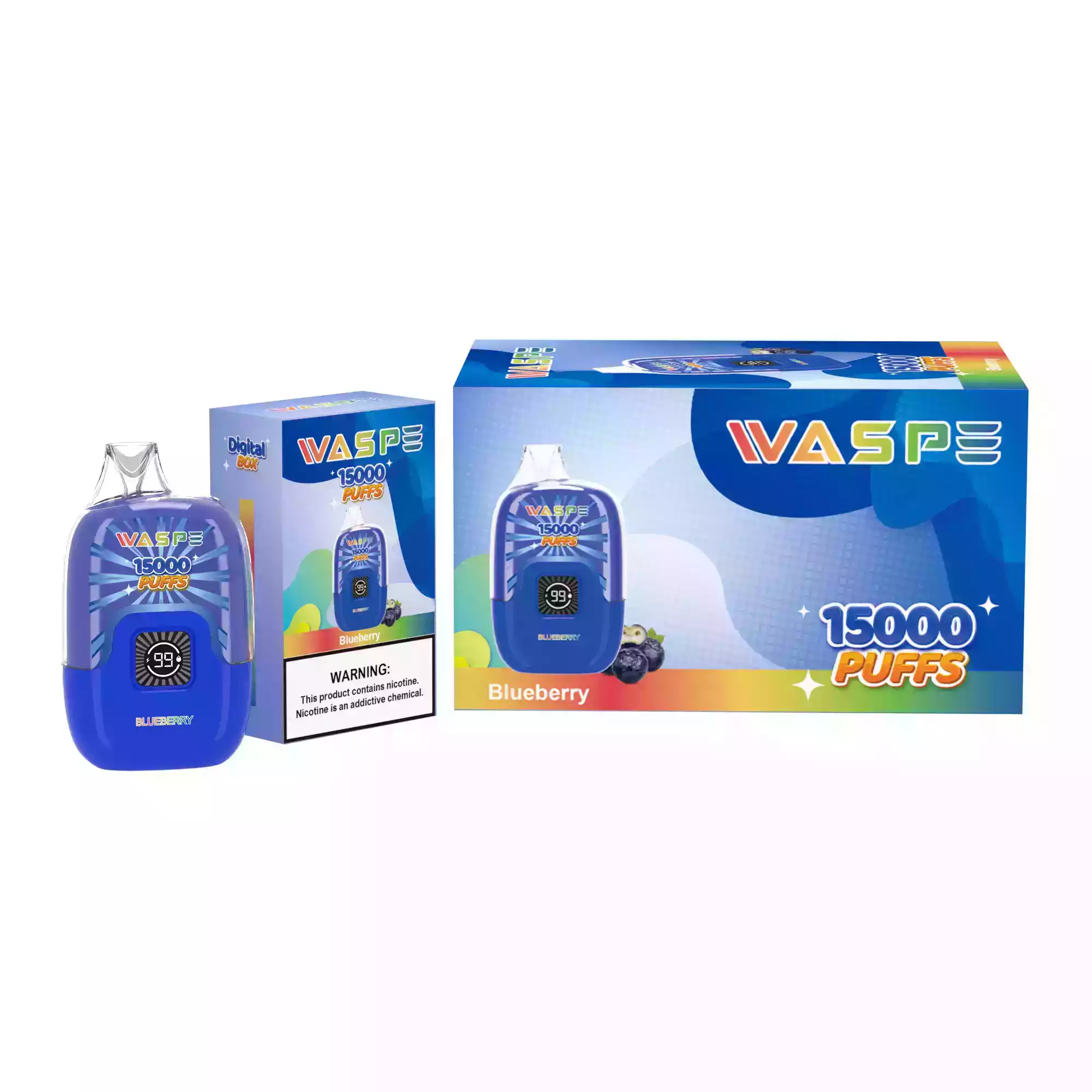 Waspe 15000 Puffs Digital Box Disposable Vape 22mL E-Liquid 650mAh Battery Mesh Coil 0% 2% 3% 5% Nicotine